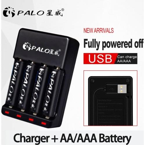 PALO 4 Slot USB Smart Battery Charger LED +1.2V AA AAA Nimh Nicd Rechargeable Batteries Over-charge Protection Fast Charge Safe