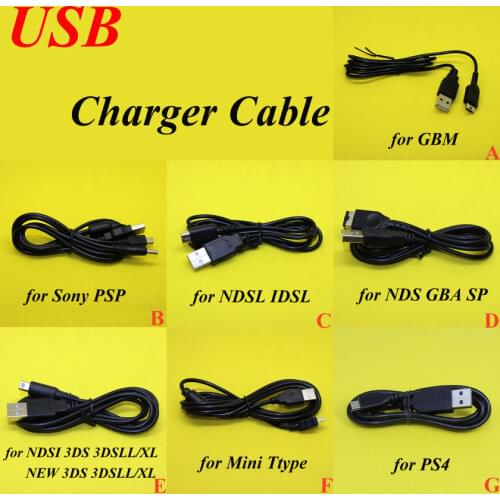 USB Power Supply Charger Cord Cable for Sony PSP 1000 2000 3000 PS4 for GBM GBA SP NDSI NDS 3DS 3DSLL/XL Controller Game Tools