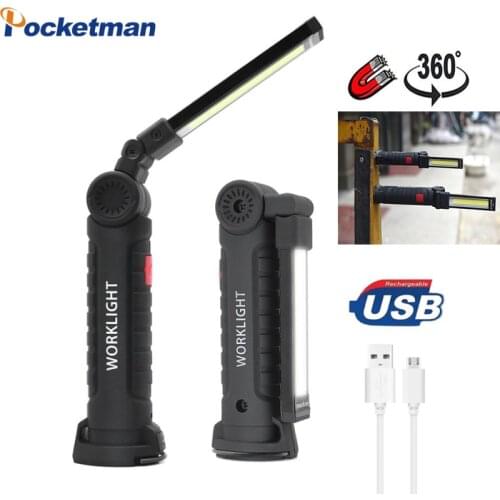 Built-in Battery USB Rechargable Portable 5 Mode COB Work Lights Ultra Bright LED Flashlight Inspection Lamp for Car Repair z35