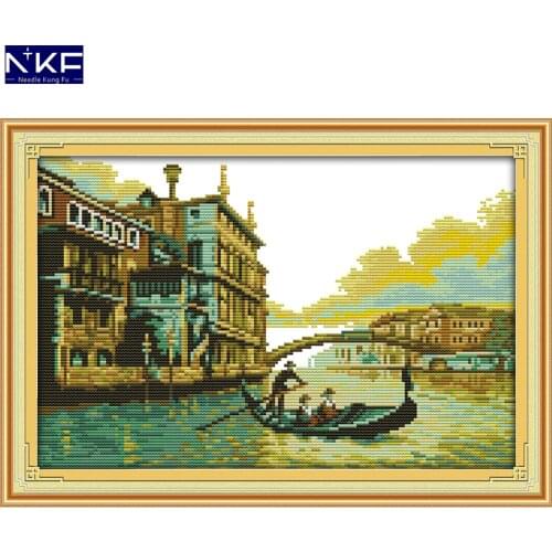 NKF Harbour Stamped Cross Stitch Pattern DIY Kits Needlework Embroidery Set Chinese Cross Stitch for Home Decor