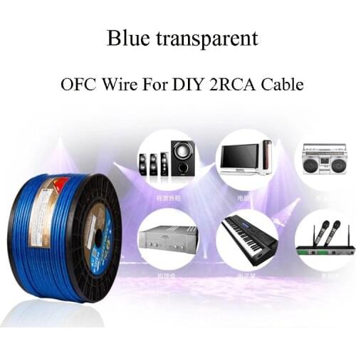 Winaqum 1 Meter Copper Wire Blue transparent OFC For DIY 2 RCA Wire Interconnect Audio Cable TV Line W-253A