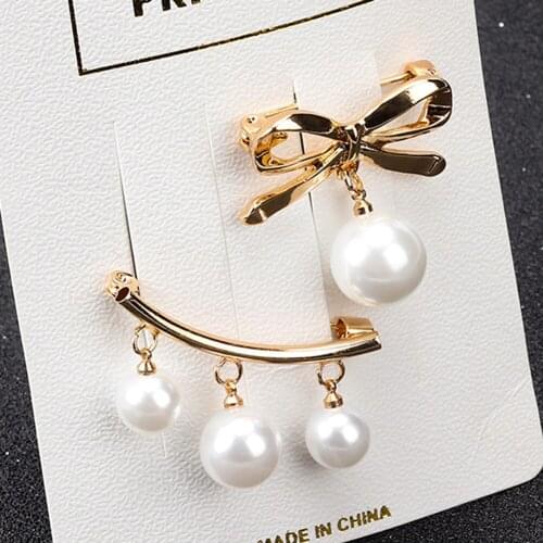 Collar Neckline Clips Brooch Pins Simulated Pearl Cardigan Clip for Women Girls XIN-Shipping