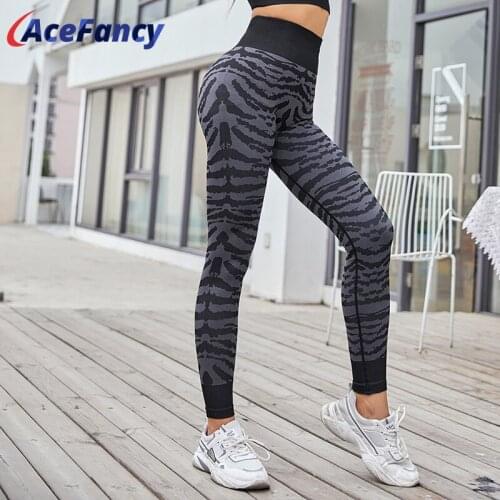 Acefancy Zebra Pattern Women Sport Leggings ZC4153 High Waist Yoga Leggings Women Sport Tights Gym Wear Sport Pants Female