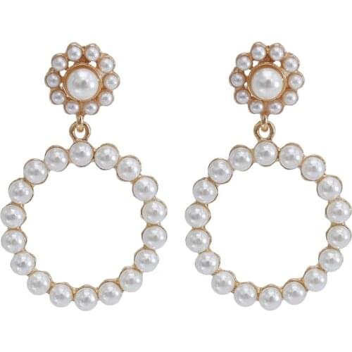Korean Statement Pearl Beaded Drop Earrings For Women 2020 New Handmade White Simulated Pearl Dangle Earings Jewelry Wholesale