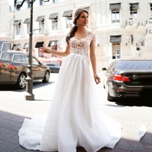 Thinyfull Boho Wedding Dress Tulle A Line V Neck Backless Bride Dress Lace Appliques Detachable Sleeve Vestido De Novia 2020