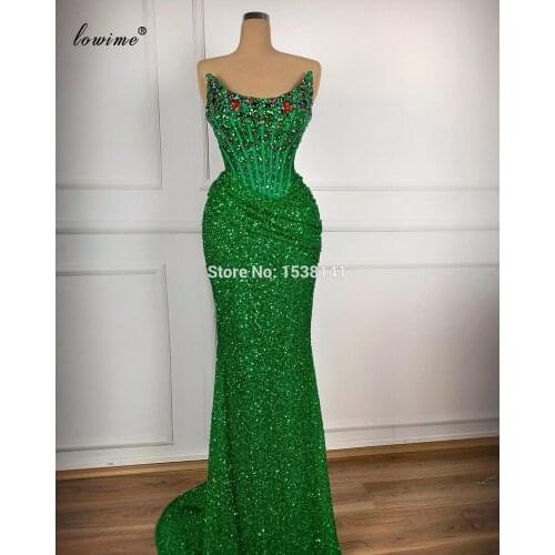 Plus Size Green Prom Dresses Mermaid Long Crystals Cocktail Dresses Women Party Night Arabic Evening Gowns Suknie Wieczorowe