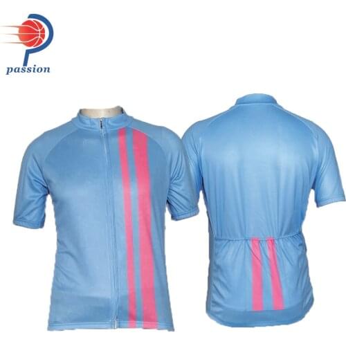 26 Each Baby Blue Pink Sublimated Printing Custom Design Team Cycling Shirts With Three Back Pockets