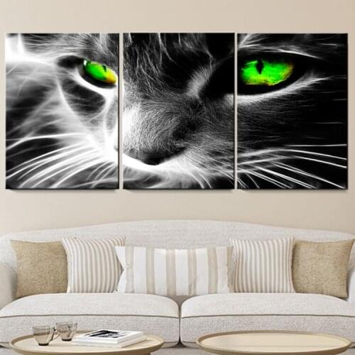 Print poster canvas Wall Art Green Eyes Cat cuadros Decoration art oil painting Modular pictures on Canvas (no frame)3pcs