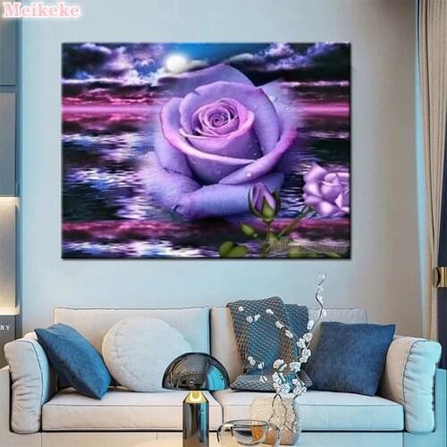 5D DIY diamond painting flower purple rose mosaic diamond cross stitch home decoration gift without frame