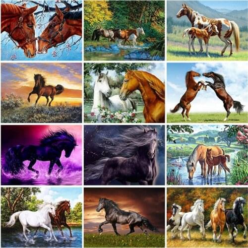 Horse DIY 5D Diamond Painting Cross Stitch Animals Diamond Embroidery Full Round Drill Rhinestones Mosaic Home Decor Gift