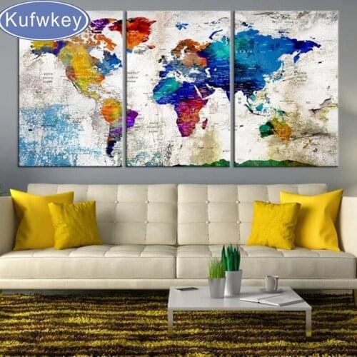 NEW 5d diy diamond painting Cross Stitch 3 piece world map full square drill Rhinestone mosaic embroidery Home Decoration gifts