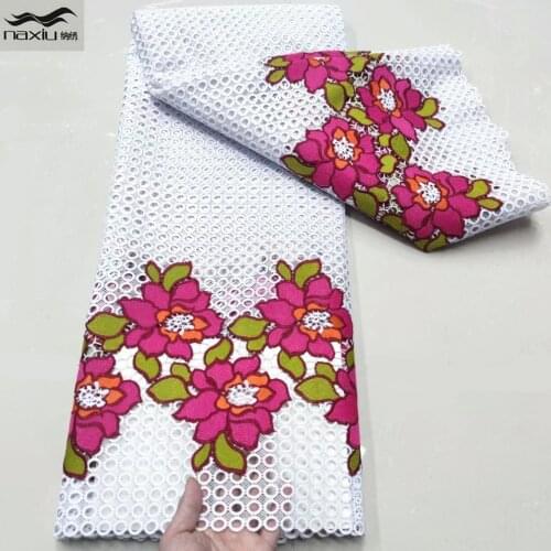 Madison White African Cord Lace Fabric Top Quality Milk Silk Lace Eyelet Nigerian Guipure Lace Fabrics For Wedding Sewing