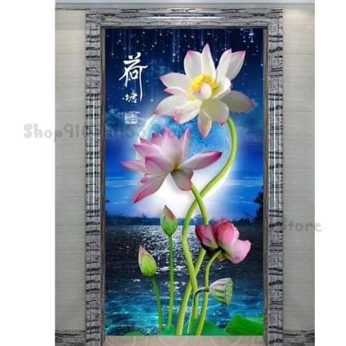 Large Diamond Painting beautiful lotus DIY Diamond Embroidery moon night Square Round Diamond Mosaic rhinestone Lotus pond G4198