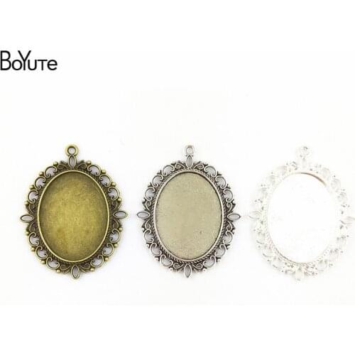 BoYuTe (20 Pieces/Lot) 40*30MM 3 Colors Zinc Alloy Cameo Cabochon Base Setting Oval Blank Pendants Double Support Diy Jewelry