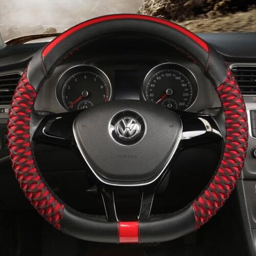 D Shape Steering Wheel Cover Leather + Ice Silk for Geely Atlas Emgrand EC7 Coolray VW Golf 7 Hyundai Santa fe 2014-2020