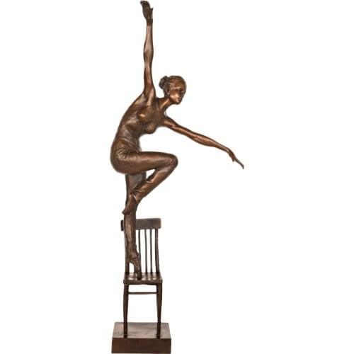 Girl Dance Standing on Chair Bronze Sculpture Female Statue Modern Art Girl Room Home Decor Statuette