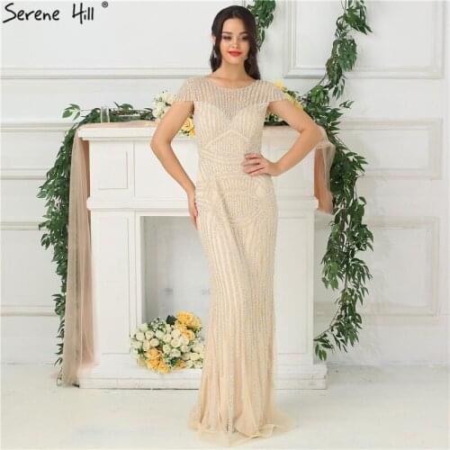 Dubai Design Nude Sleeveless Luxury Evening Dresses 2020 Beading Pearls Sexy Evening Gowns For Women Real Photo LA6689
