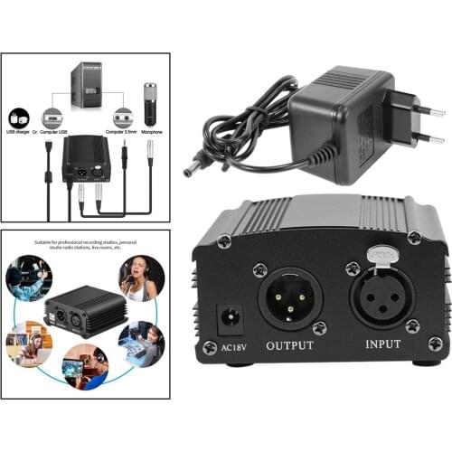 48V Phantom Power Supply with Charging Cable for Microphone Music Recording