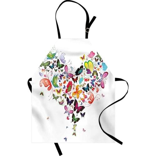 Hearts Apron Big Heart Shaped out of Various Types of Colorful Flying Butterflies in Nature Kitchen Bib Apron Cooking Baking