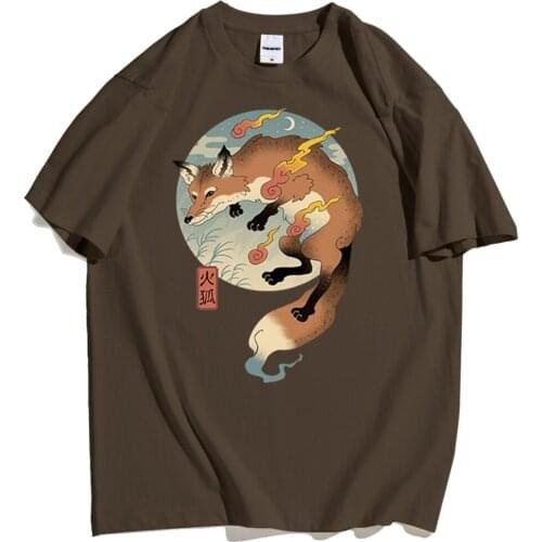 T-shirts Fire Cartoon Fox Japanese Printing Fashion Male Tshirts Casual High Quality Man Tee Top Big Size Hip Hop Men T Shirt