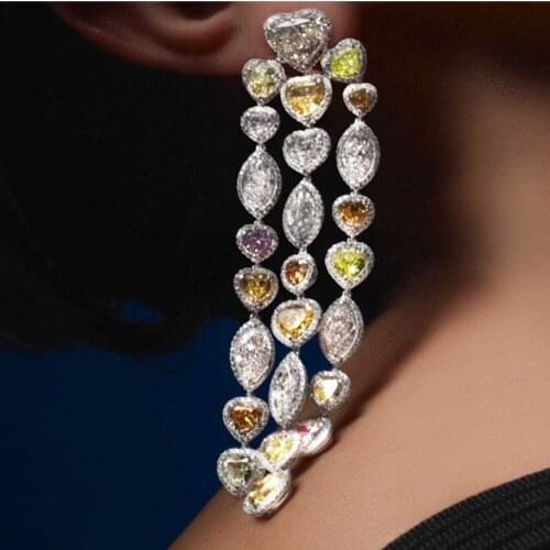 GODKI 79mm Heart Love Multicolor Full Micro Cubic Zirconia Pave Women Wedding Bridal Party Engagement Climber Earring