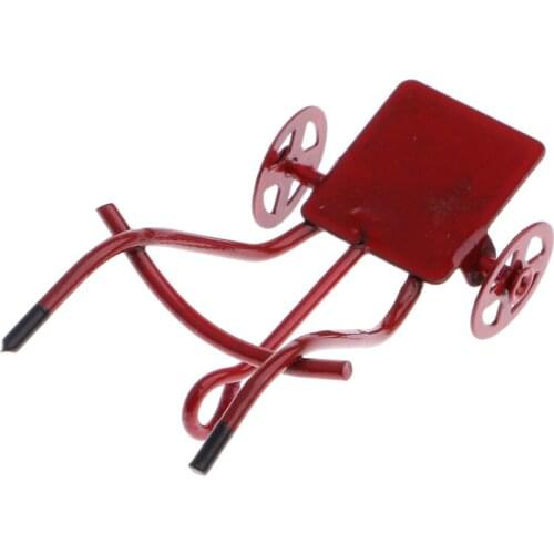 Red Mini Metal Push Cart 1/12 Scale Dollhouse Garden Decoration Accessories