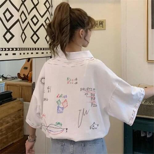 Summer Graffiti Oversize Polo Shirt Fashion Japan Harajuku Tshirt Hip Hop 2021 Punk Loose Student Shirt Funny Cute Tops Girl