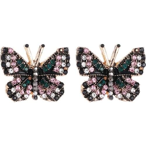 Luckydays Vintage color butterfly earrings Green rhinestone animal Retro Studs ladies party jewelry gift