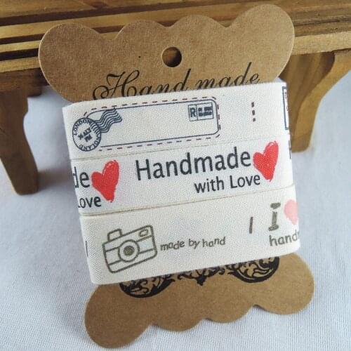 Mix 6Yards 15mm 20mm "Hand made" Printed 100% Cotton Ribbon DIY Sewing Tape & Wedding Craft Packing Accessories Satin Ruban XM86