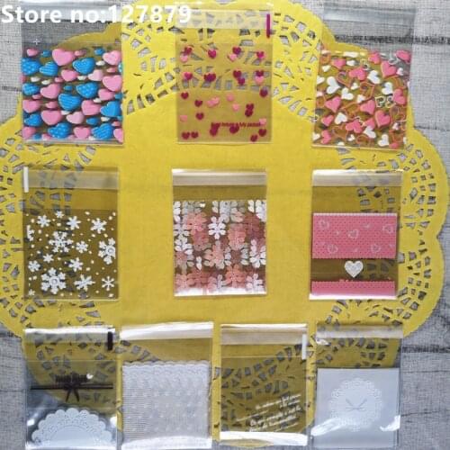 100pcs Mini Heart Pattern Cake Cookie Packaging Bag&Gift Candy Bags DIY Self Adhesive Pouch Wedding Birthday Party 7x7CM