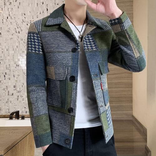Fashion Warm Long-sleeved Plaid Gentleman Pockets Coat Jacket 2020 Korean Casual Mens Stitching Jacket Fashion Slim Fit Jacket