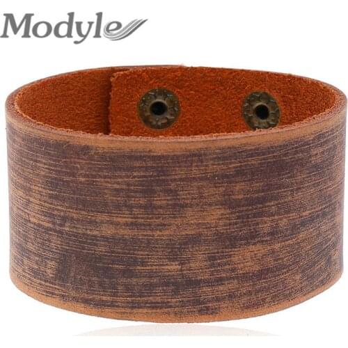 Modyle Fashion Men Leather Bracelet Open Cuff Rope Bangles & Bracelet Wide Black Brown Color Vintage Punk Unisex Jewelry