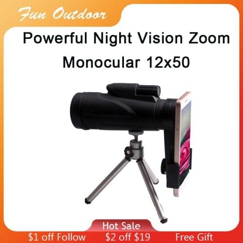 Monocular 12x50 Powerful Professional Night Vision High Quality Zoom Binoculars Long Range Scope Telescope for Camping Hunting