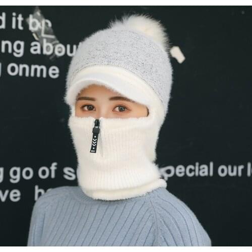 Brand New Autumn Winter Beanies Caps Women Warm Wool Siamese Scarf Hats Female Rabbit Hair Windproof Velvet Knitted Cap Hats