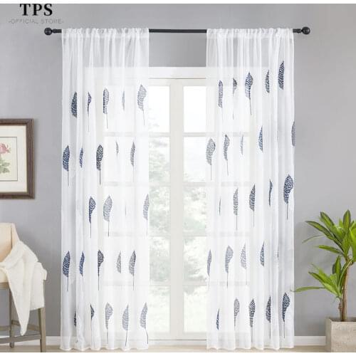 TPS Pastoral Tree Sheer Curtains for Living Room Embroidered Tulle Curtain for the Bedroom Kitchen Window Treatment Finish Drape