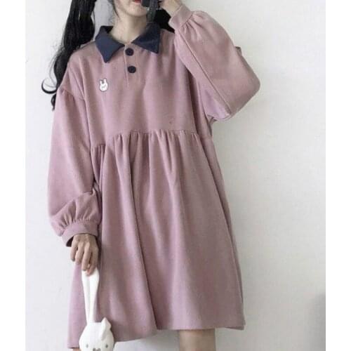 Sweet Girl Autumn/Winter Japanese Soft Girl Cute Lolita Dress Preppy Style Gentle Fairy Loose Puff Sleeve Bunny Lolita Dress