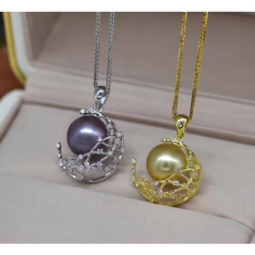 Moonlight Pendant Mounts Pendant Findings Settings Jewelry Parts Fittings Accessories for Pearls, Corals, Jade Beads, Stones