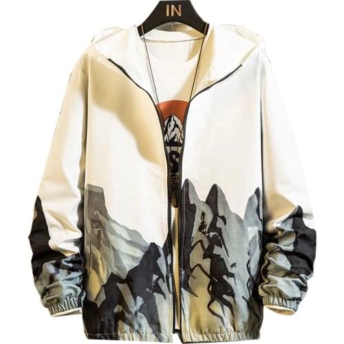 Printed Luxury Jacket Men Spring Wind Breaker Jacket White Men Hip Hop Streetwear Hooded Caot Free Shipping Jaqueta Masculina