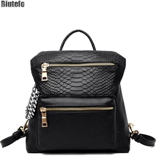 Luxury Backpack Leather Women Shoulder Bag For Teenagers Designer Cmochilas Femininas Estilosas Chain Serpentine Crossbody Girls