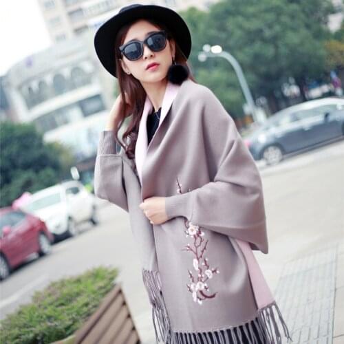 New arrival knit autumn winter women thick wild soft temperament big shawl comfortable outdoor trend warm embroidery poncho