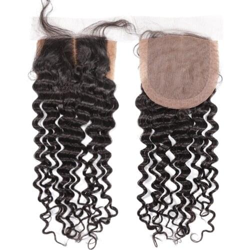Malaysian Remy Curly Hair Silk Base Closure 100% Human Hair Middle Part Bleached Knots With Baby Hair