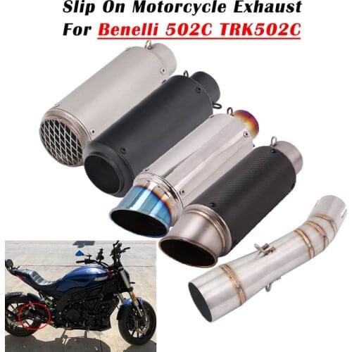 Slip On Link Pipe Carbon Fiber Muffler DB Killer For Benelli 502C TRK502C Motorcycle Exhaust System Escape Silencer Modified