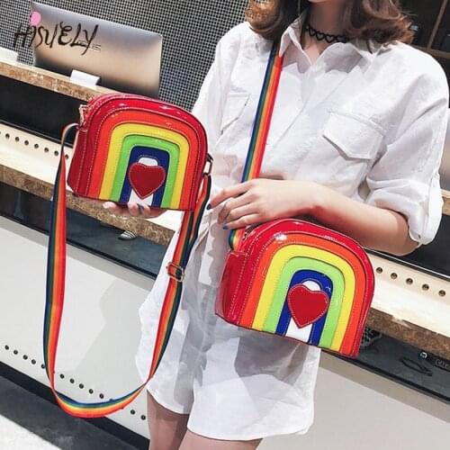 Fashion creative rainbow love shoulder bag ladies popular color matching messenger handbag women casual handbag