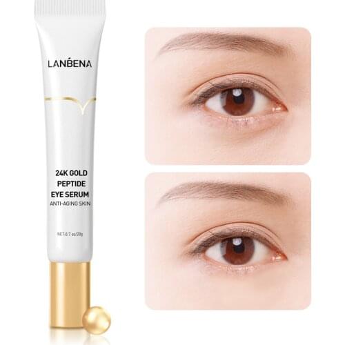 LANBENA 24K Gold Peptide Eye Serum Fine Lines Moisturizing Essence Tighten skin Reduce Dark Puffiness Circles Massage Head 20g