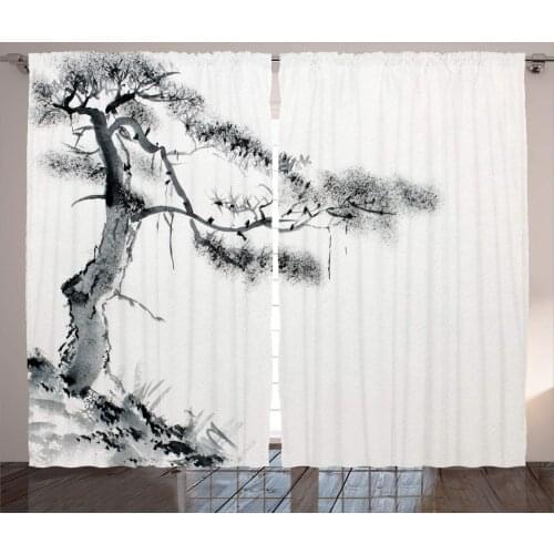 Traditional Chinese Pine Painting Window Curtain Bedroom Kitchen Drapes Panel Christmas Home Decor Curtains for Living Room