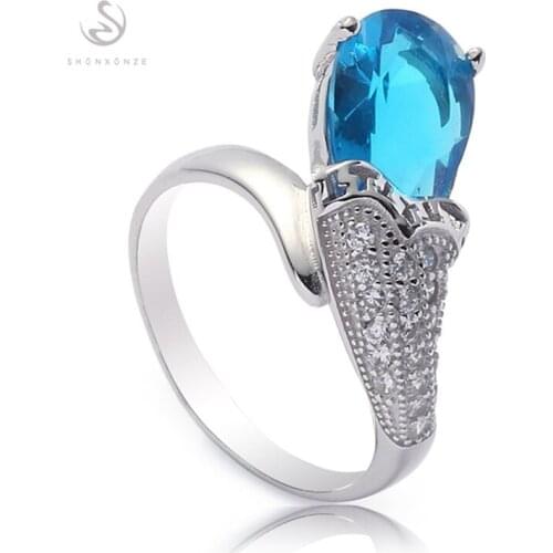 Eulonvan 925 sterling Silver big Wedding Rings Jewelry & Accessories for women dropshipping Blue Cubic Zirconia S-3712 size 6 8