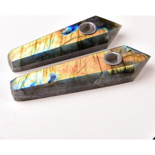 10x3x2cm 100% natural quartz moonlight crystal smoking pipe stone labradorite wands reiki healing gifts Filter screen