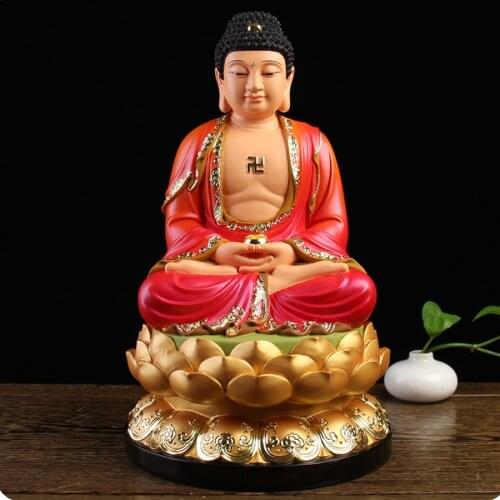 40CM Large Asia HOME shop shrine protection Buddhism bless family safe health good luck Sakyamuni Amitabha Buddha color statue