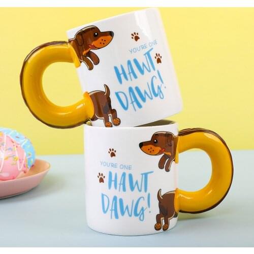 450ml Cartoon Dachshund Sausage Pet Dog Coffee Mugs Creative Tea Milk Home School Ceramic Cups Best Birthday Xmas Gift for Child