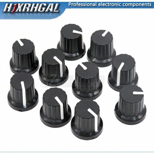 50 Pcs 6mm Shaft Hole Dia Plastic Threaded Knurled Potentiometer Knobs Caps